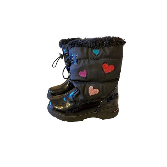 Totes Toddler Girls Ellie Winter Boots Black with Hearts Size 9M - Picture 11 of 12